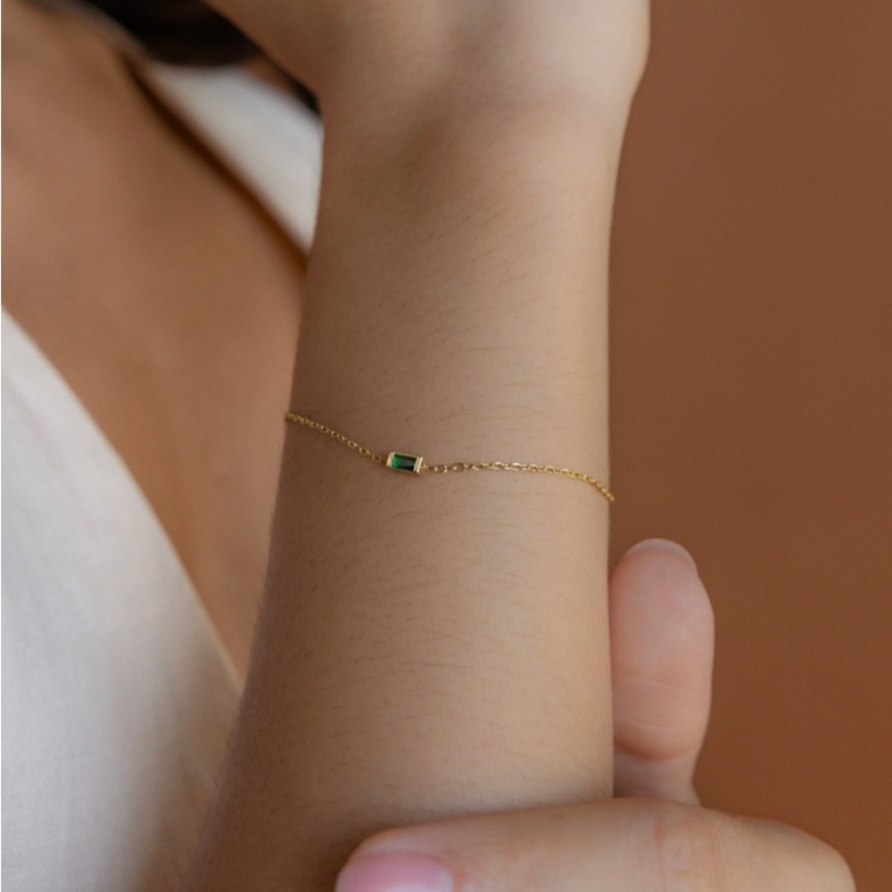 Emerald baguette birthstone Caitlyn Minimalist bracelet